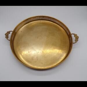 Elegant Vintage Brass Serving Tray with Floral Handles